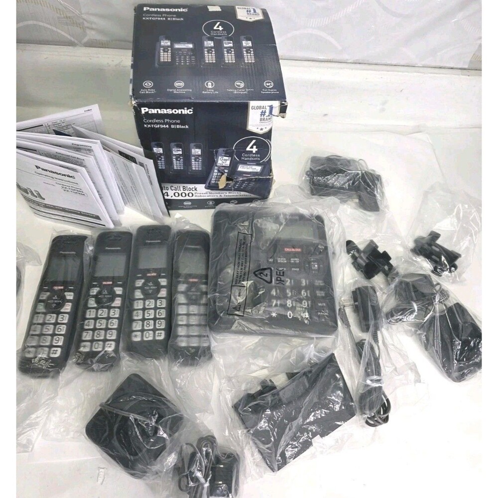 Panasonic Cordless Phones with Advanced Call Block KX-TGF944 Black 4pk with Base
